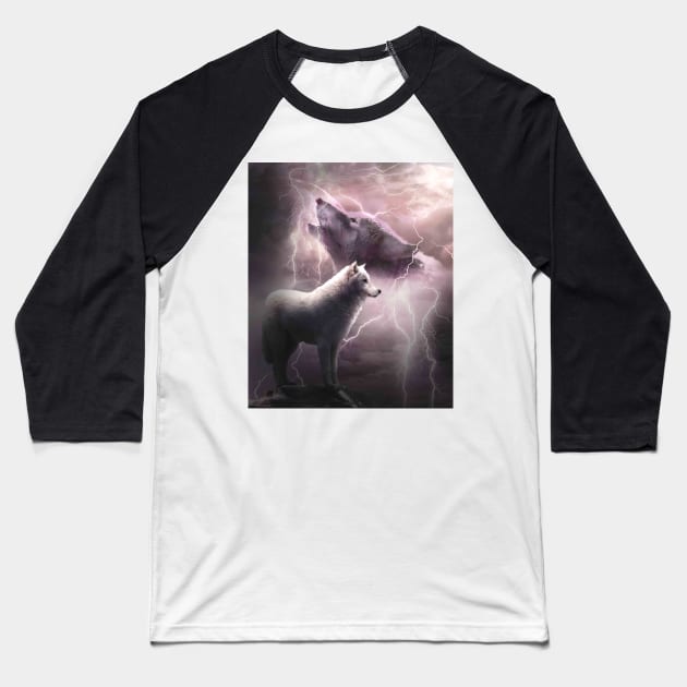 Lightning Wolf Howling At The Moon Baseball T-Shirt by Random Galaxy